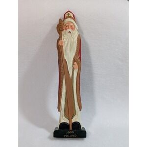 Old World Santa Figure Carved Wood Hand Painted POLAND 1909 12" Tall Vintage